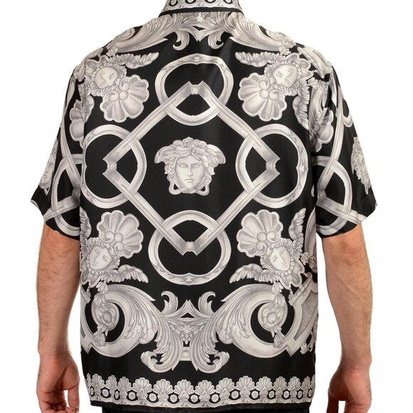 Versace Men's 100% Silk Heritage Print Short Sleeve Shirt US 4XL IT 60 - Picture 3 of 6
